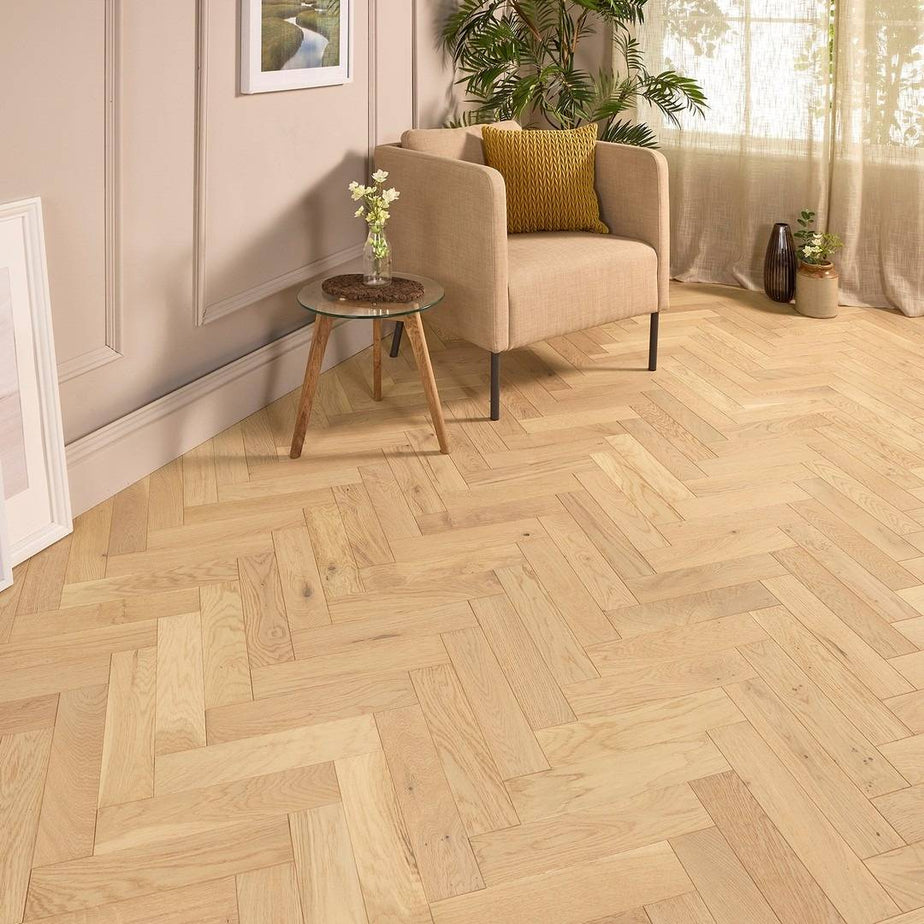 Herringbone Parquet Engineered Wood Flooring 18mm Nude Brushed Matt Lacquered