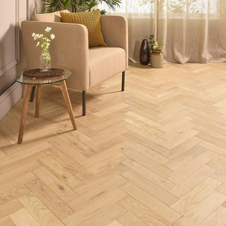 Herringbone Parquet Engineered Wood Flooring 18mm Nude Brushed Matt Lacquered
