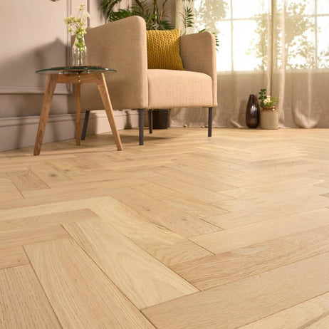 Herringbone Parquet Engineered Wood Flooring 18mm Nude Brushed Matt Lacquered