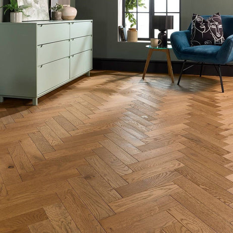 Herringbone Parquet Engineered Wood Flooring 18mm Warm Harvest Brushed Oiled