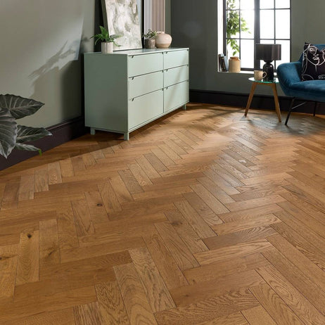 Herringbone Parquet Engineered Wood Flooring 18mm Warm Harvest Brushed Oiled