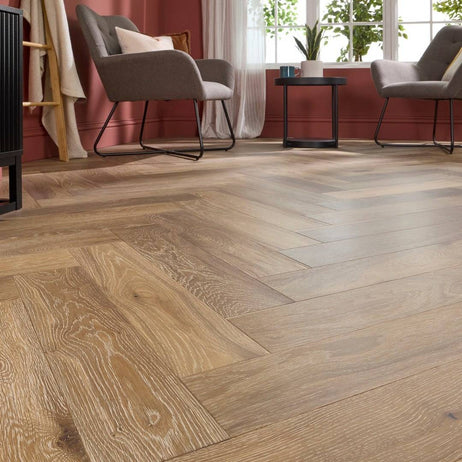 Herringbone Parquet Engineered Wood Flooring 14mm Genuine Smoke Grey Oak Brushed Oiled