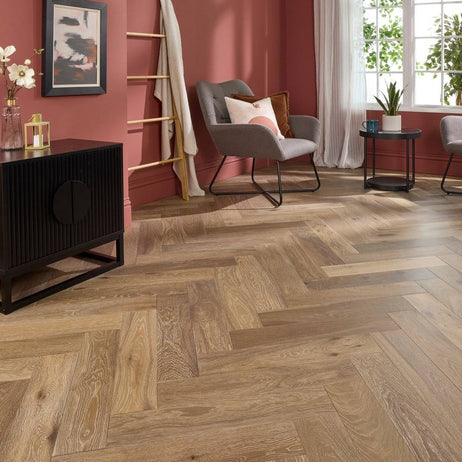 Herringbone Parquet Engineered Wood Flooring 14mm Genuine Smoke Grey Oak Brushed Oiled