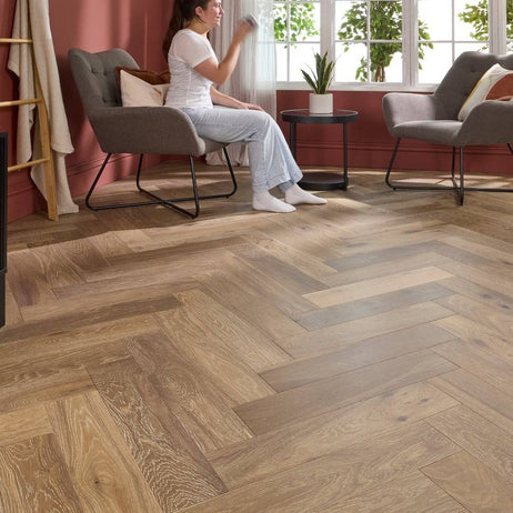 Herringbone Parquet Engineered Wood Flooring 14mm Genuine Smoke Grey Oak Brushed Oiled
