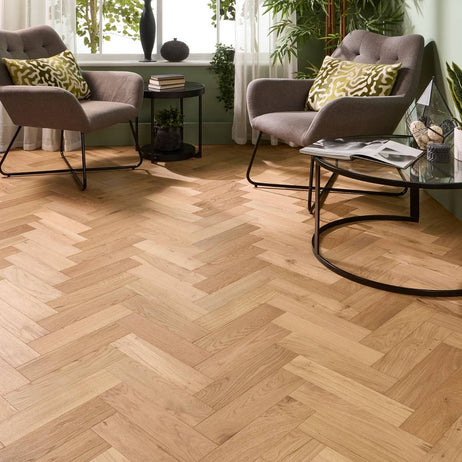 Herringbone Parquet Engineered Wood Flooring 12mm Natural Oak Brushed UV Oiled