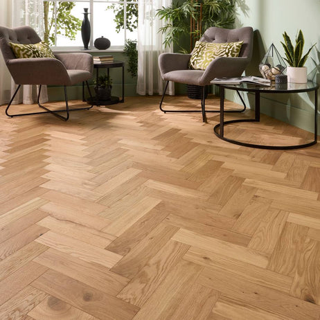 Herringbone Parquet Engineered Wood Flooring 12mm Natural Oak Brushed UV Oiled