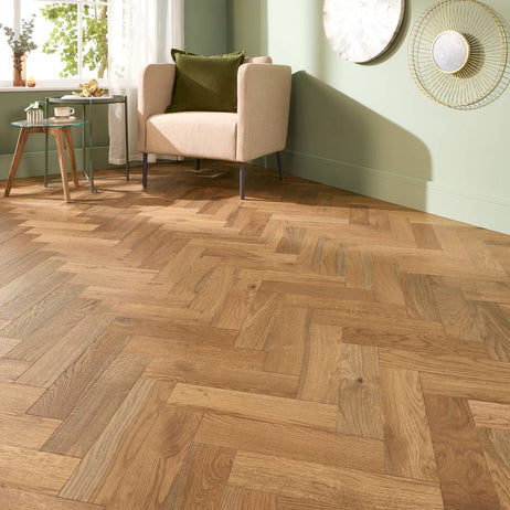 Herringbone Parquet Engineered Wood Flooring 12mm Double Smoked Brushed Lacquer