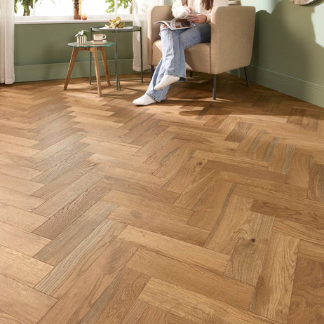 Herringbone Parquet Engineered Wood Flooring 12mm Double Smoked Brushed Lacquer
