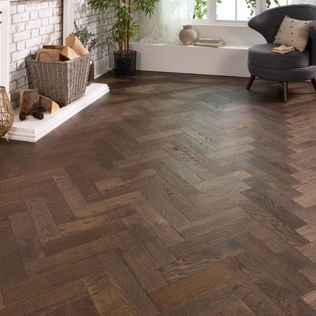 Herringbone Parquet Engineered Wood Flooring 12mm Smoked Brushed Lacquer