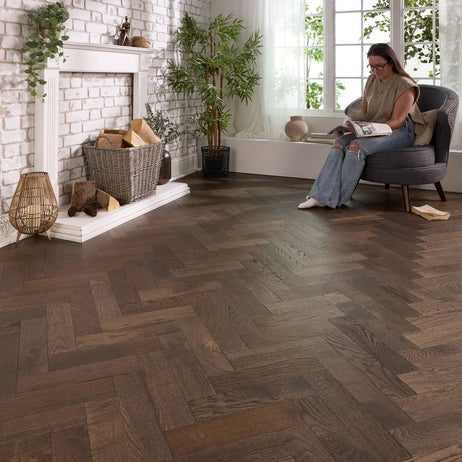 Herringbone Parquet Engineered Wood Flooring 12mm Smoked Brushed Lacquer