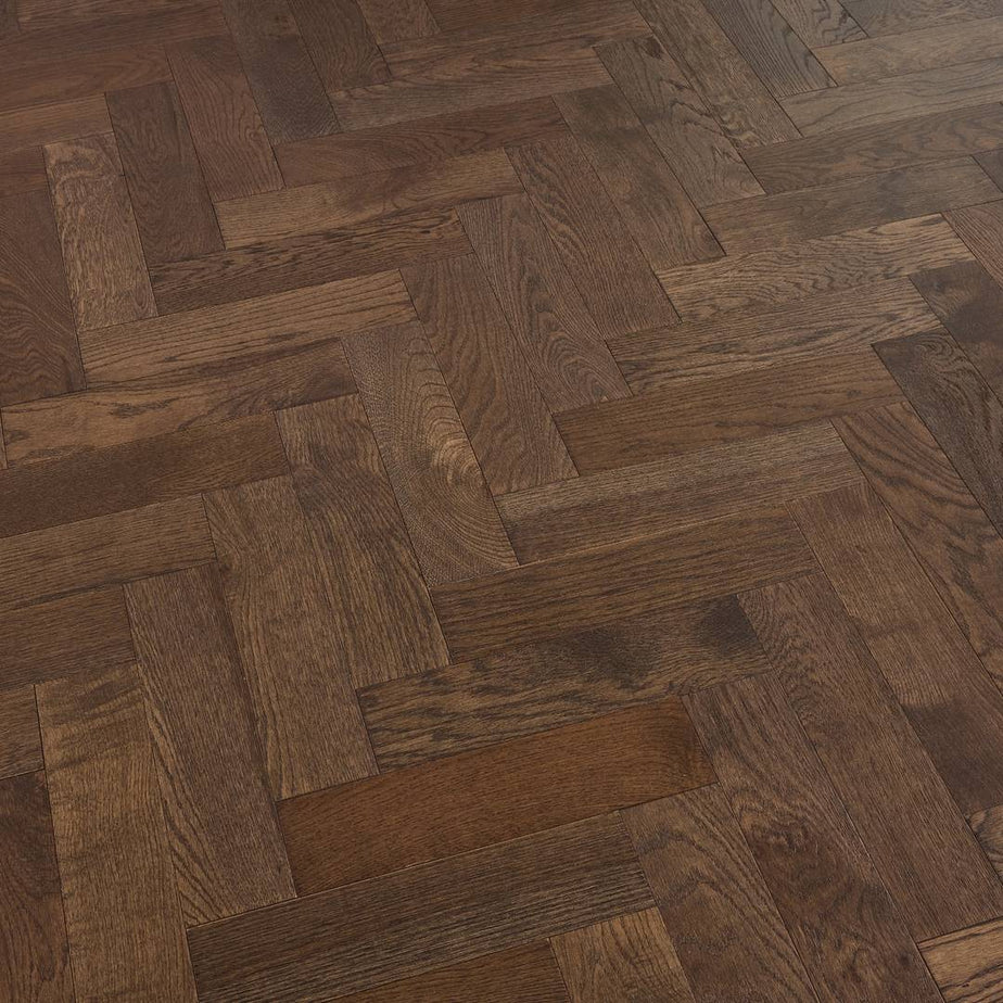 Herringbone Parquet Engineered Wood Flooring 12mm Smoked Brushed Lacquer