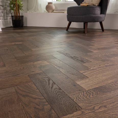 Herringbone Parquet Engineered Wood Flooring 12mm Smoked Brushed Lacquer