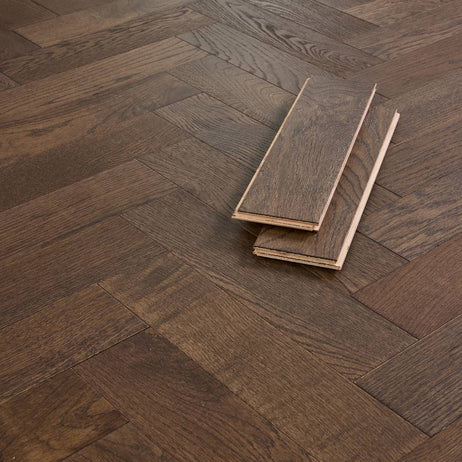 Herringbone Parquet Engineered Wood Flooring 12mm Smoked Brushed Lacquer