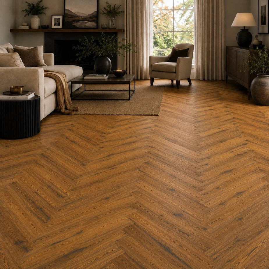 Herringbone Parquet Distressed Engineered Wood Flooring 15mm Double Smoked Hard Wax Oiled