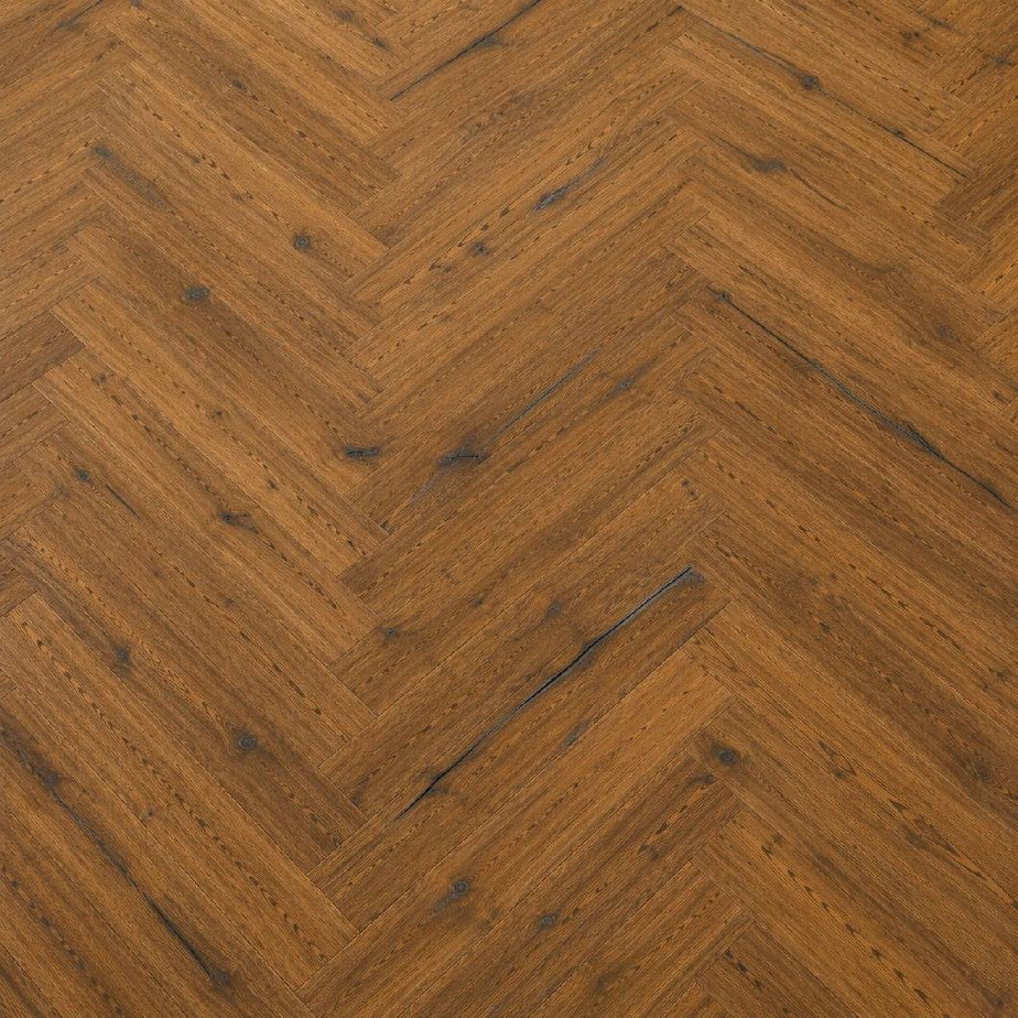 Herringbone Parquet Distressed Engineered Wood Flooring 15mm Double Smoked Hard Wax Oiled