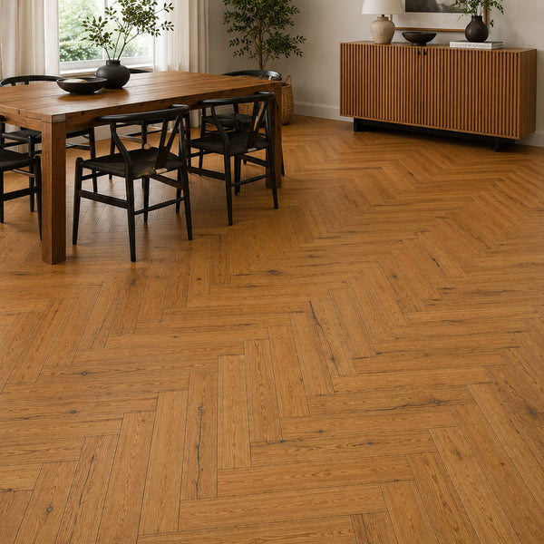 Herringbone Parquet Engineered Wood Flooring 15mm Rich Oak Hard Wax Oiled