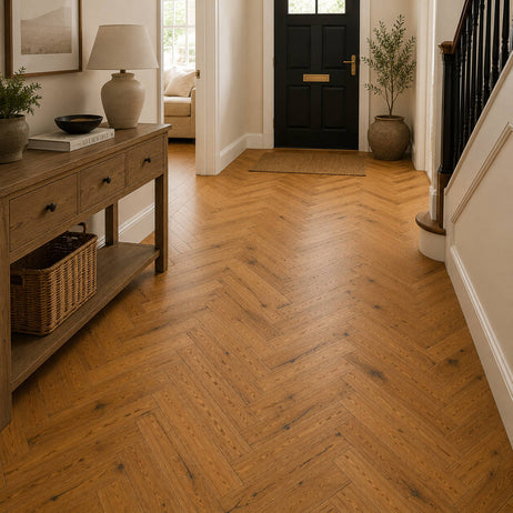 Herringbone Parquet Engineered Wood Flooring 15mm Rich Oak Hard Wax Oiled