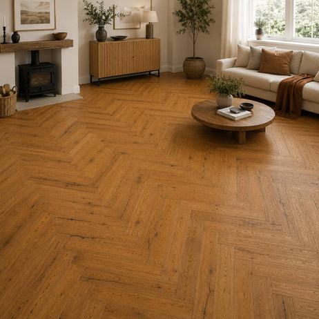 Herringbone Parquet Engineered Wood Flooring 15mm Rich Oak Hard Wax Oiled