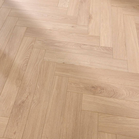 Embrace Herringbone Laminate Flooring Arctic Beige 14mm Built-in Underlay
