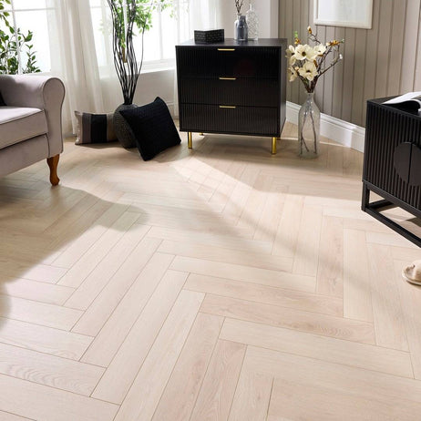 Embrace Herringbone Polar Oak 14mm Laminate Flooring Built-in Underlay