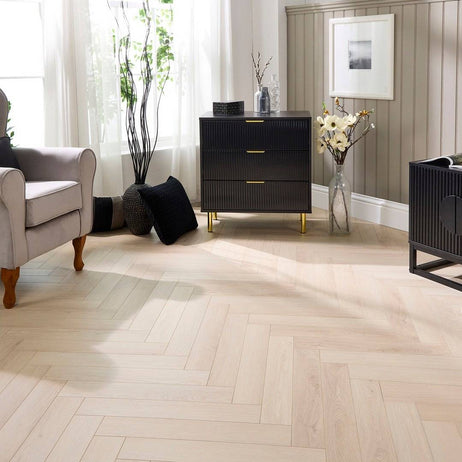 Embrace Herringbone Polar Oak 14mm Laminate Flooring Built-in Underlay