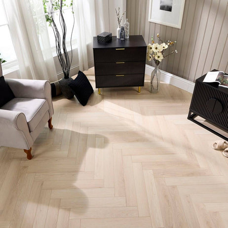 Embrace Herringbone Polar Oak 14mm Laminate Flooring Built-in Underlay