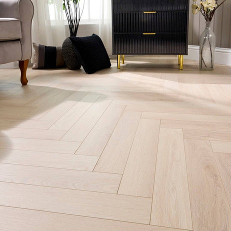 Embrace Herringbone Polar Oak 14mm Laminate Flooring Built-in Underlay