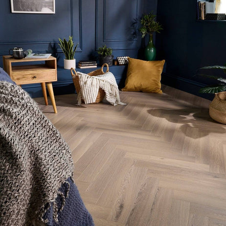 Embrace Herringbone Laminate Flooring Crystal Oak 14mm Built-in Underlay