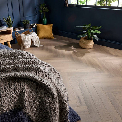 Embrace Herringbone Laminate Flooring Crystal Oak 14mm Built-in Underlay