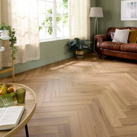Embrace Herringbone Laminate Flooring Farmhouse Oak 14mm Built-in Underlay