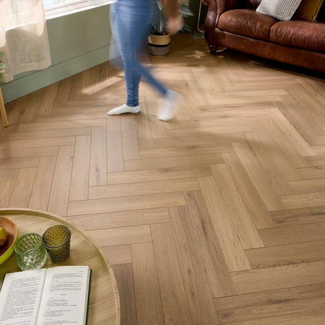 Embrace Herringbone Laminate Flooring Farmhouse Oak 14mm Built-in Underlay