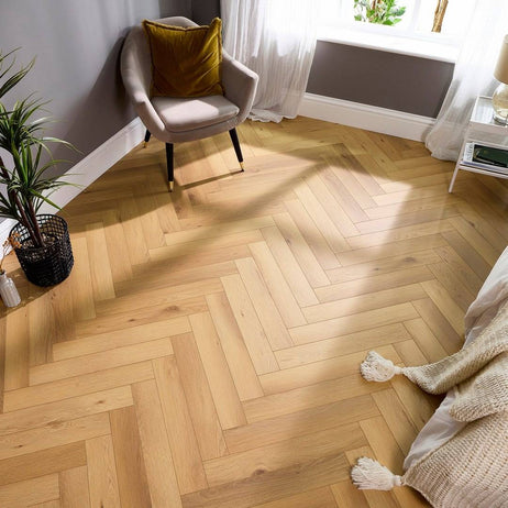 Embrace Herringbone Laminate Flooring Woodland Oak 14mm Built-in Underlay