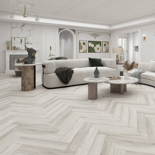 Aqua Plank Ravine Grey Herringbone Click Vinyl Flooring