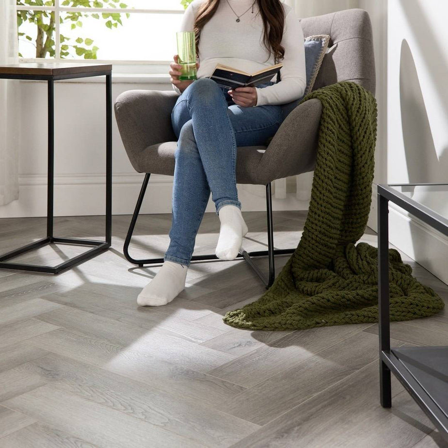 Aqua Plank Ingot Grey Herringbone Click Vinyl Flooring
