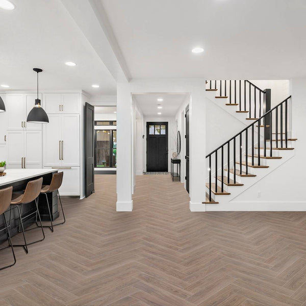 Lusora Pale Ash Herringbone 609M Cushion Vinyl Flooring