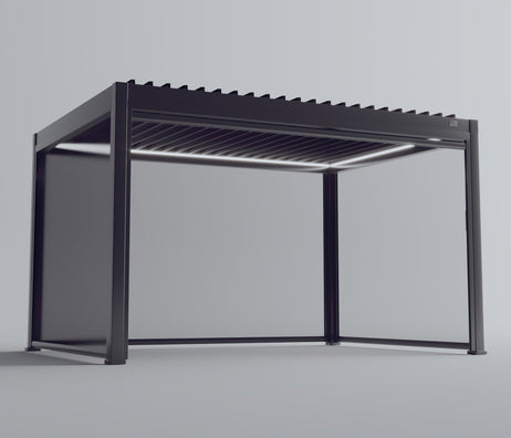 MotaShade™ 3x4m Motorised Aluminium Pergola - Double-Layer Louvers, LEDs & 3 Windscreens
