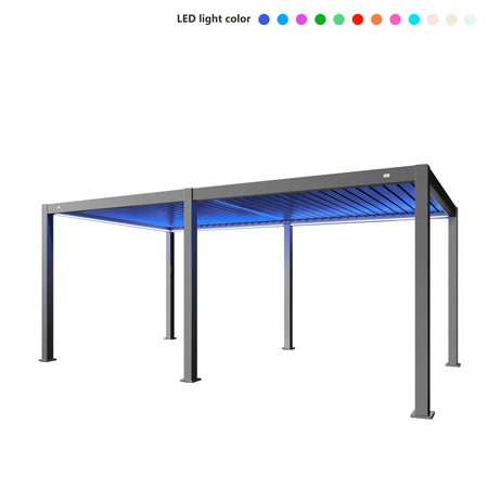 MotaShade™ 3x6m Motorised Aluminium Pergola, Double-Layer Louvres, RGBW LEDs