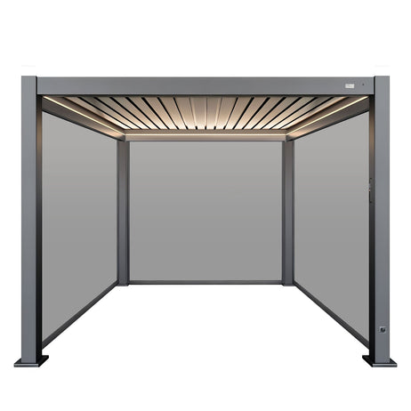 MotaShade™ 3x3m Motorised Aluminium Pergola - Double-Layer Louvers, LEDs & 3 Windscreens
