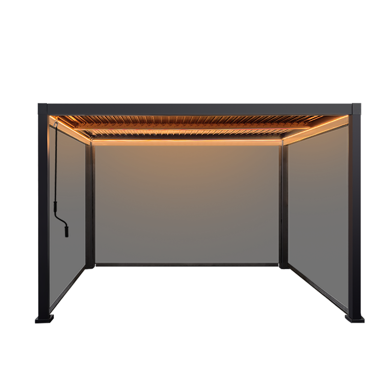 SplitZone™ 3x4m Grey Aluminium Pergola with LEDs, Mid-Beam Louvred Roof + Windscreens