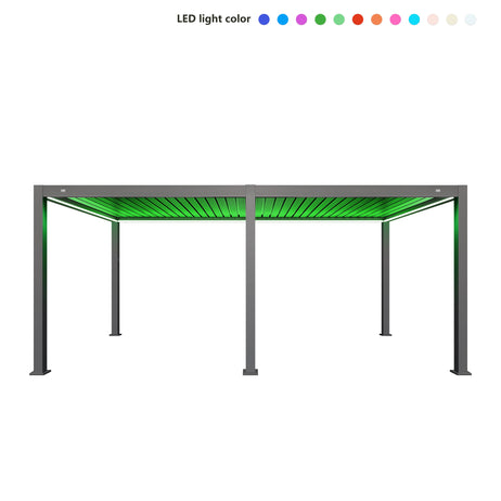 MotaShade™ 3x6m Motorised Aluminium Pergola, Double-Layer Louvres, RGBW LEDs
