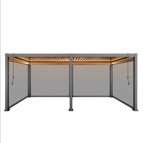 LuxShade™ 3x6m Aluminium Pergola with LEDs, Double-Layered Louvred Roof & Blinds