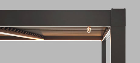 SplitZone™ 3x6m Grey Aluminium Pergola with LEDs, Mid-Beam Louvred Roof & Blinds