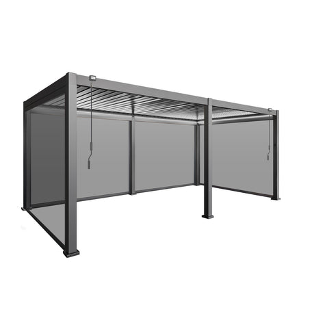 LuxShade™ 3x6m Aluminium Pergola with LEDs, Double-Layered Louvred Roof & Blinds