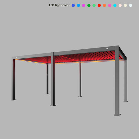 MotaShade™ 3x6m Motorised Aluminium Pergola, Double-Layer Louvres, RGBW LEDs