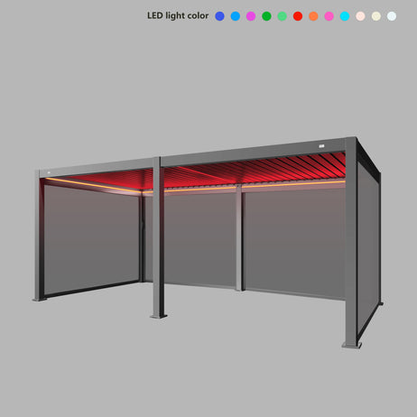 MotaShade™ 3x6m Motorised Aluminium Pergola, Double-Layer Louvres, LEDs & 4 Windscreens