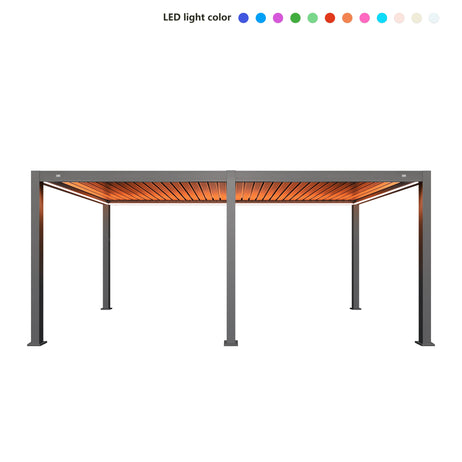 MotaShade™ 3x6m Motorised Aluminium Pergola, Double-Layer Louvres, LEDs & 4 Windscreens