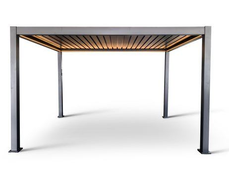 MotaShade™ 3x4m Motorised Aluminium Pergola - Double-Layer Louvers, LEDs & 3 Windscreens