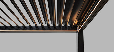SplitZone™ 3x4m Grey Aluminium Pergola with LEDs, Mid-Beam Louvred Roof + Windscreens