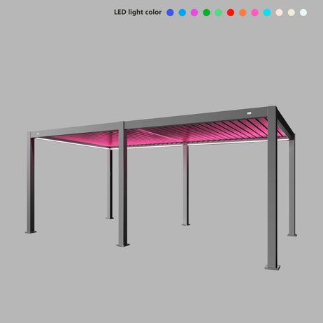 MotaShade™ 3x6m Motorised Aluminium Pergola, Double-Layer Louvres, LEDs & 4 Windscreens