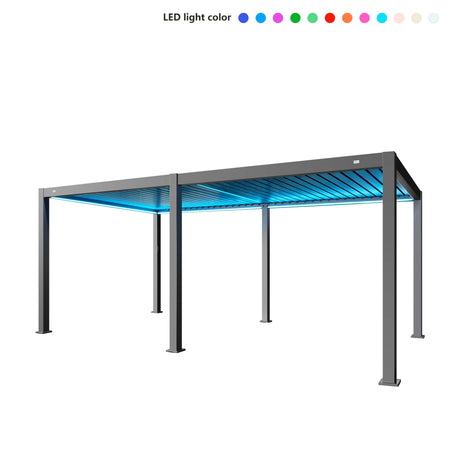 MotaShade™ 3x6m Motorised Aluminium Pergola, Double-Layer Louvres, RGBW LEDs